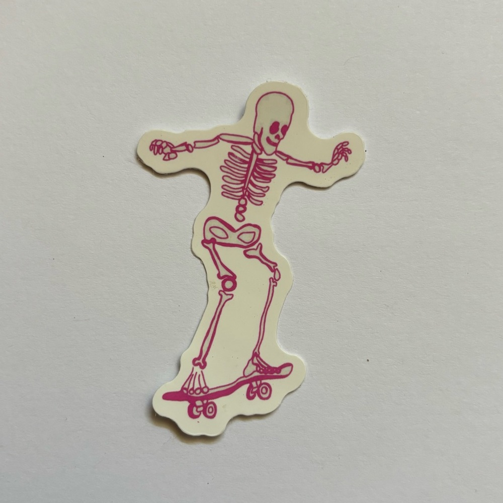 Pink Skeleton Skateboarding Waterproof Sticker